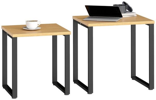 HOMCOM Couchtisch Wohnzimmertisch mit Metallrahmen (Kaffeetisch, 2-St, Satztisch), modernes Design