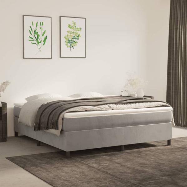 vidaXL Boxspringbett mit Matratze Hellgrau 180x200 cm Samt 3144693