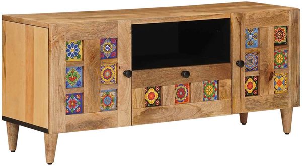 vidaXL TV-Schränk mit Tür Natur 105 x 33,5 x 46 cm Massivholz Mango 4018274