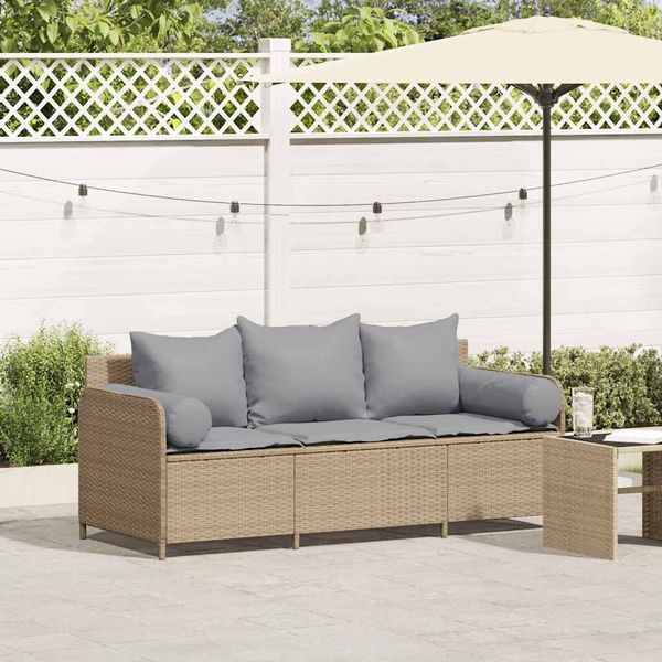 vidaXL Gartensofa mit Kissen 3-Sitzer Beige Poly Rattan 4104175