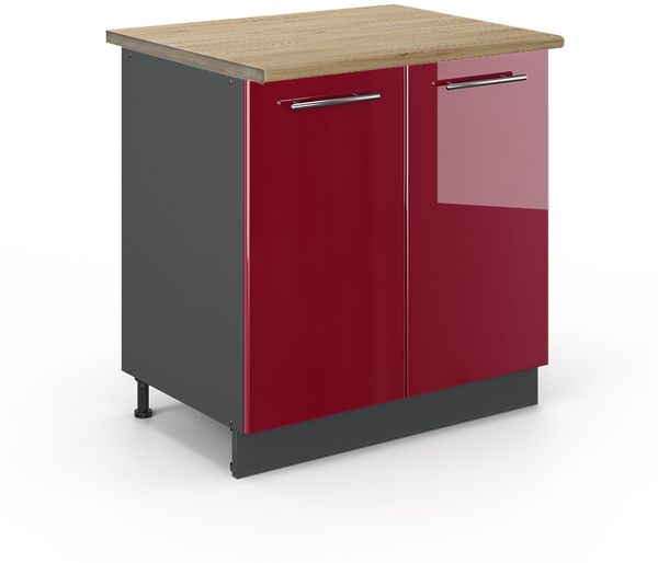 Spülenunterschrank Fame-Line Bordeaux Hochglanz 80 cm mit Regal, AP Eiche Vicco