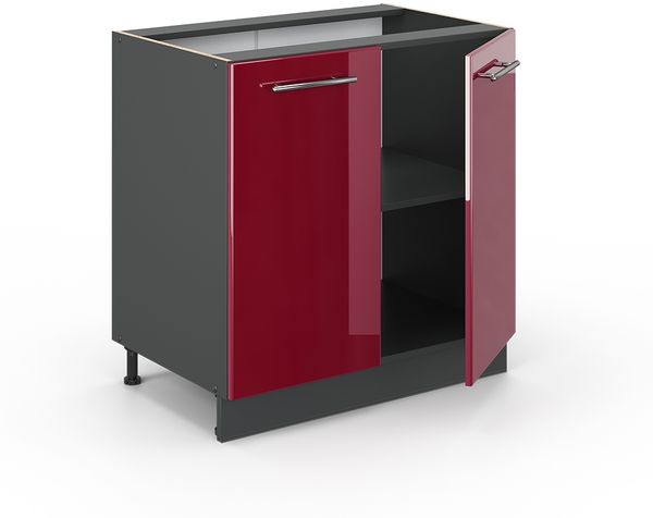 Spülenunterschrank Fame-Line Bordeaux Hochglanz 80 cm mit Regal, AP Eiche Vicco Bild 4