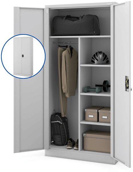 Mehrzweckschrank Metall abschließbar DAWID - Funktionaler Metallschrank | Schließfachschrank Putzmittelschrank Besenschrank Vorratsschrank, 185x90x45cm Grau