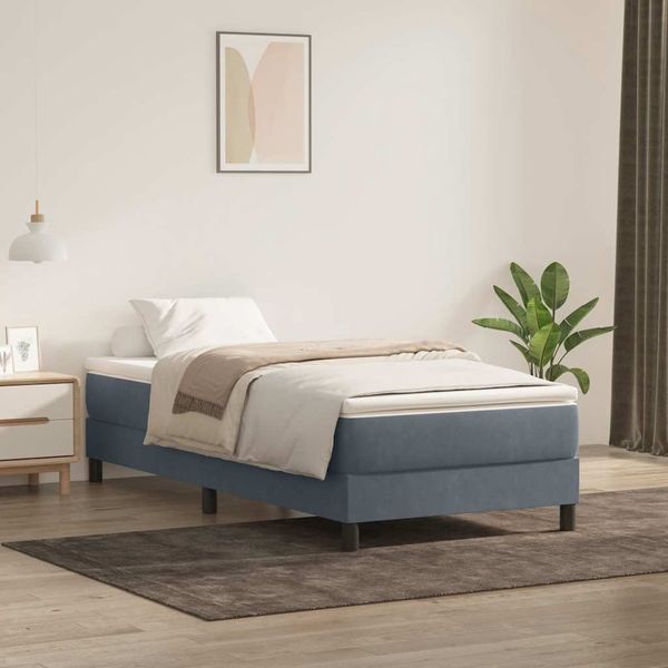 vidaXL Boxspringbett mit Matratze Dunkelgrau 80x210 cm Samt 3315898