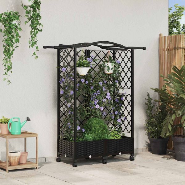 vidaXL Hochbeet mit Rankgitter und Dach Schwarz 124 x 40 x 129 cm PP 3423018