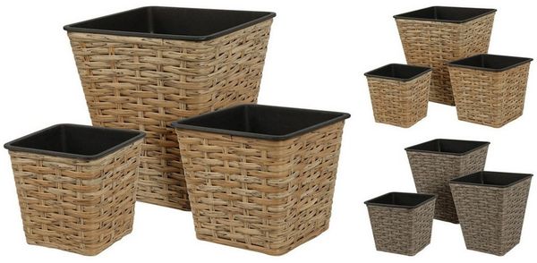 Home & styling collection Blumentopf, Blumentopf 12-18cm Kunststoff 3er Set Braun Hell / Dunkel sortiert