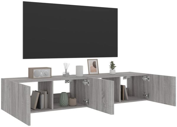 vidaXL TV-Wandschränke mit LED-Leuchten 2 Stk. Grau Sonoma 80x35x31 cm 837292 Bild 6