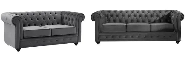 Vente-unique - CHESTERFIELD Couchgarnitur SamtStoff Grau - B 88 cm x H 72 cm x L 168 cm205 cm