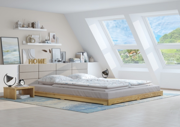 Futonbett 160x200 platzsparend extra niedriges Loftbett Esche lackiert V-60.47E-16Rollrost und Matratze inkl. Bild 6