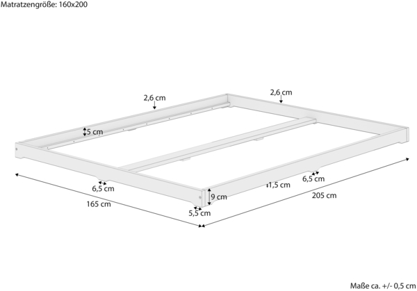 Futonbett 160x200 platzsparend extra niedriges Loftbett Esche lackiert V-60.47E-16Rollrost und Matratze inkl. Bild 4