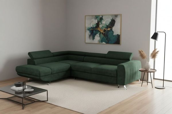 Ecksofa mit Schlaffunktion MARIOS Sofa Stoff Dunbar Flaschengrün Ottomane Links