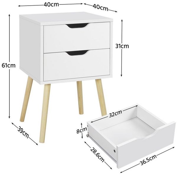 Yaheetech Nachttisch mit 2 Schubladen Nachtschrank (1-St), Nachtkonsole Beistelltisch Massivholzfüßen, 40 × 40 × 61 cm Bild 3