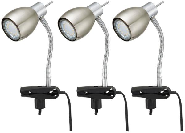 3er Set LED Tischleuchte, Klemme, Flexo, nickel matt, H 17,5cm