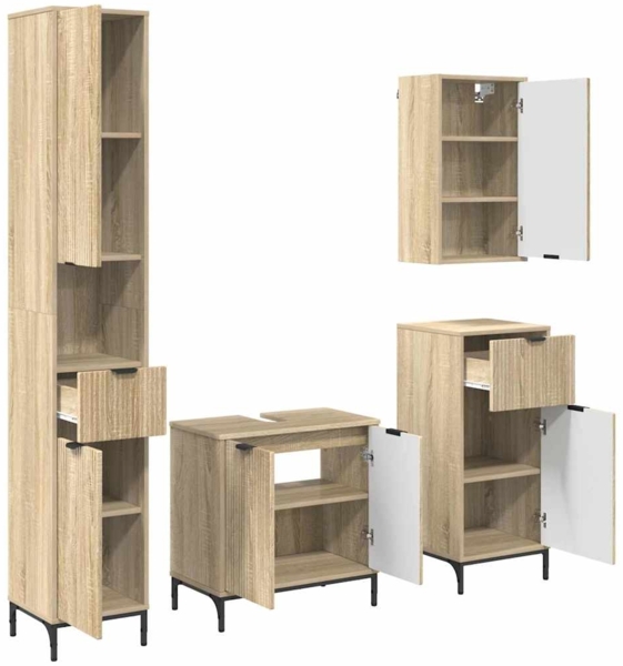 vidaXL Badezimmermöbel-Set mit Tür Sonoma-Eiche Holzwerkstoff, Metall 3393115 Bild 1