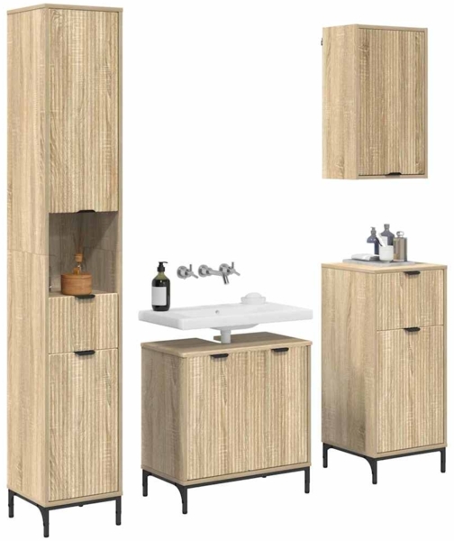 vidaXL Badezimmermöbel-Set mit Tür Sonoma-Eiche Holzwerkstoff, Metall 3393115 Bild 2