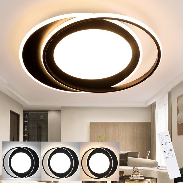ZMH Deckenlampe LED Deckenleuchte Schlafzimmer - Wohnzimmerlampe Schwarz Schlafzimmerlampe Dimmbar 66W mit Fernbedienung Wohnzimmer Deckenbeleuchtung Modern Küchenlampe Ring 48.5cm für Küche Flur Büro
