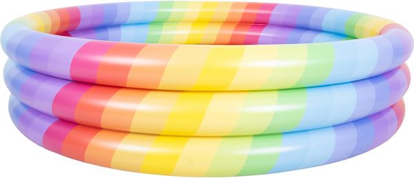 SunClub Planschbecken Regenbogen rund Ø 168 x 38 cm mit Glitzerdesign und 3 Luftringen