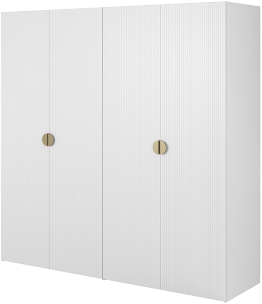 Selsey 'Moonir' Kleiderschrank 4-türig mit 2 Kleiderstangen und Schubladen, weiß 200 x 200 x 57 cm