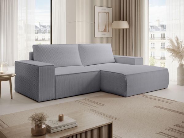 Selsey Ecksofa Hellgrau Sofa Mit Schlaffunktion Rechtsseitiges Inkl. Bettkasten 240x167 cm Und Abnehmbare Rückenkissen Kleines Couch Sofa Modular Ottomane Kompakt Für Kleine Wohnräume Cord Bezug