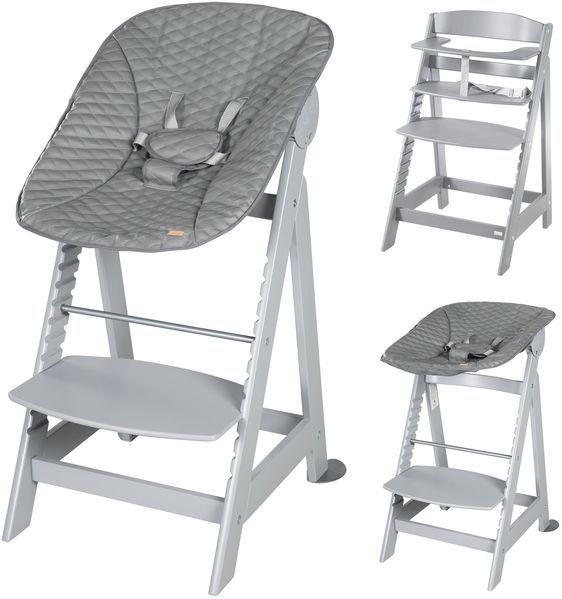 roba Treppenhochstuhl 'Born Up' - Set 2 in 1 - 'Stone gesteppt' - mit Liegefunktion - ab Geburt - Taupe