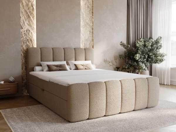 GrainGold Boxspringbett mit Bettkästen CLOUD, Modern Bett mit Kopfteil - 180x200 cm, Braun (1x Bett + 1x Topper)