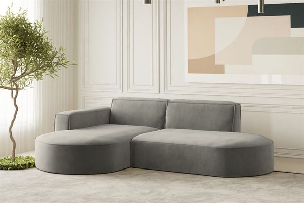 Ecksofa Designersofa PALMA XS in Stoff Noel Grau Ottomane Links