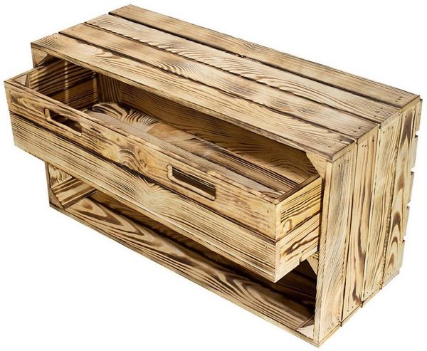 Kistenkolli Altes Land Allzweckkiste Breite Kiste "Tosca" in geflammt mit Schublade 68x40x31 (Spar-Set, Schmale Kiste und kleine Kiste)