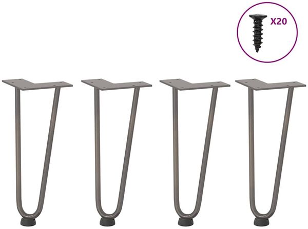 vidaXL Haarnadelbeine für Couchtisch 4 Stk. Naturstahl 30 cm Massivstahl 4012419