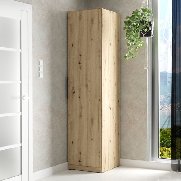 Forte CADIXO Mehrzweckschrank 50, Skandi Eckschrank, 1-türig, Holzwerkstoff, Flur/Wohn-/Schlafzimmer, Artisan Eiche Holzdekor, 51,2 cm breit x 212,9 cm hoch x 58,9 cm tief