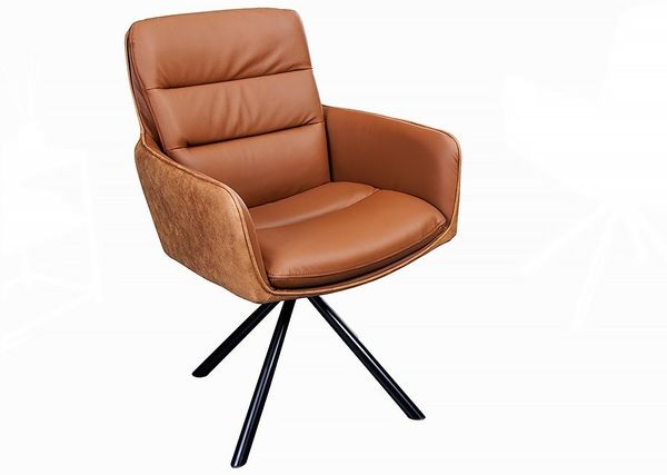 riess-ambiente Polsterstuhl BIG GEORGE cognac / schwarz (Einzelartikel, 1 St), Esszimmer · Echtleder · Microfaser · 360° drehbar · Armlehne · Retro