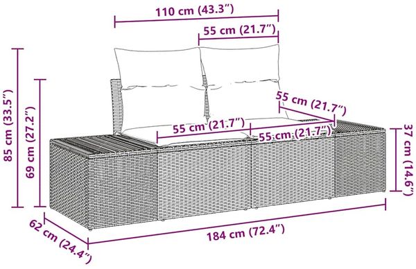 vidaXL Gartensofa-set mit Kissen 9 pcs Beige und Hellgrau Poly-Rattan 3349146 Bild 12