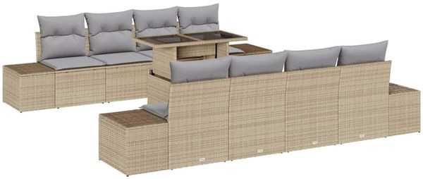 vidaXL Gartensofa-set mit Kissen 9 pcs Beige und Hellgrau Poly-Rattan 3349146 Bild 2