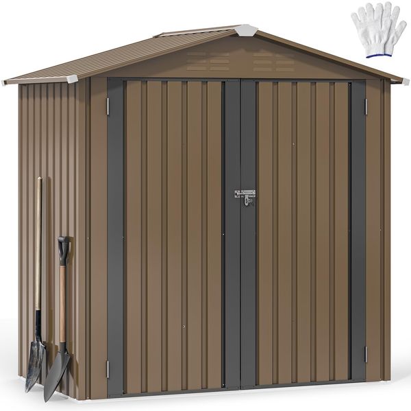 DWVO Metall Gerätehaus 6x4 Fuß (ca. 171 x 98 x 184 cm), wasserdichter Gartenschuppen mit abschließbarer Tür & Belüftung, Stabiler Werkzeugschuppen für Fahrräder, Rasenmäher & Gartengeräte –Braun