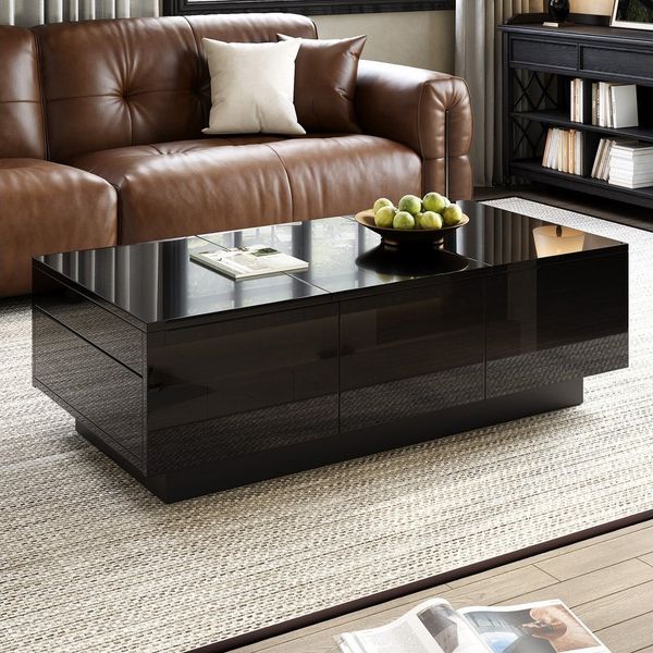 Ulife Couchtisch Moderner Couchtisch Hochglanz Schwarz mit Schubladen (1-St), Rechteckig, großes Stauraum, Schiebefach, pflegeleicht, stilvoll