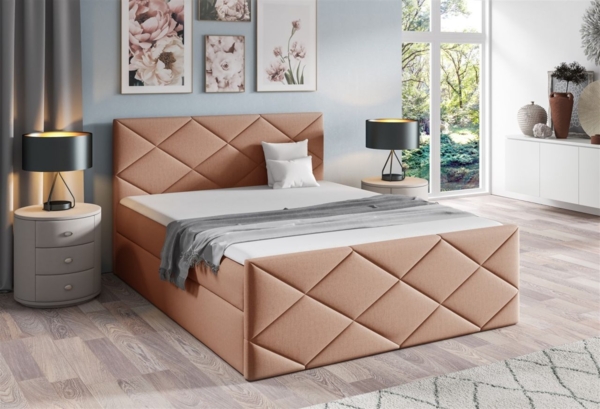 Boxspringbett Schlafzimmerbett KOSMOS 160x200 cm Stoff Monolith Apricot