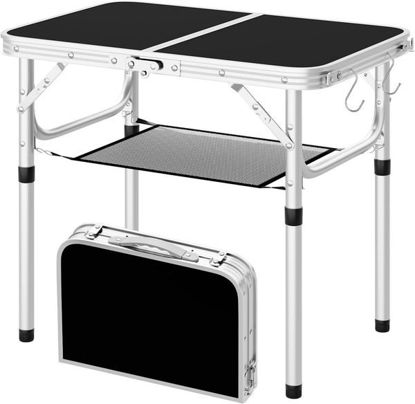 Woltu Klapptisch, höhenverstellbar 25/36/50/60 cm, Campingtisch 60x40 cm Tischplatte
