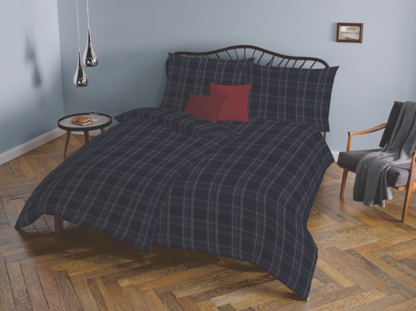 Fleuresse Lech Edelflanell Bettwäsche 200x220 Karo indigo blau rost 604310-02 Bild 2