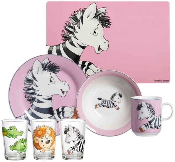 Ritzenhoff & Breker HAPPY ZOO Zebra Geschirr-Set mit Kinderbecher 7-teilig