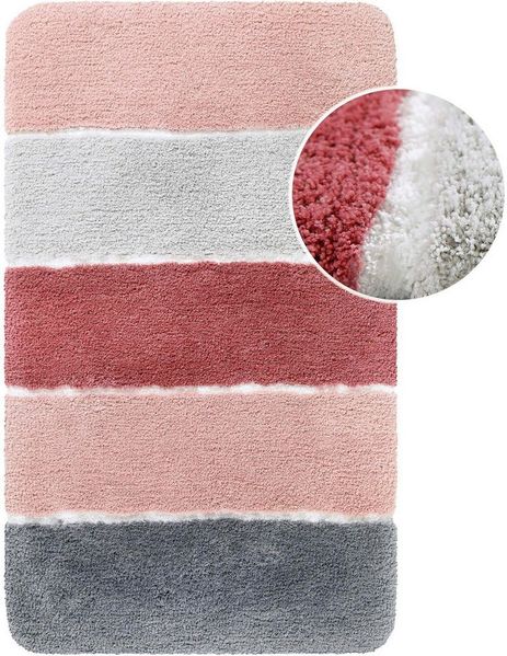 Homie Living Badematte Rio Marina, Höhe 30 mm, rutschhemmend beschichtet, fußbodenheizungsgeeignet, schnell trocknend, Polyester, rechteckig, flauschiger Badteppich, modern gestreift, waschbar, Badezimmerteppich