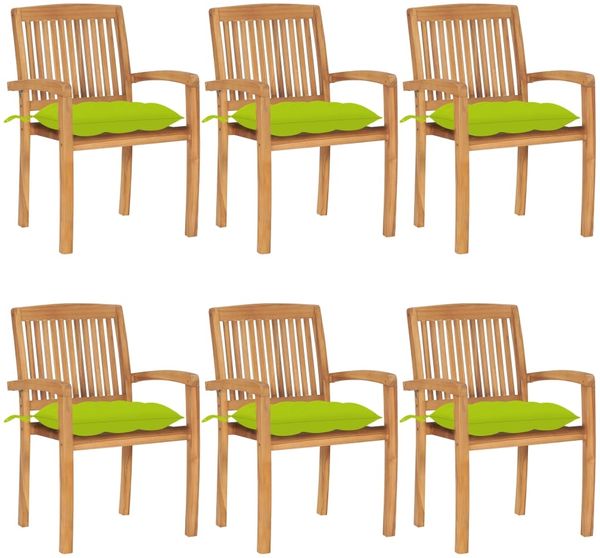 vidaXL Stapelbare Gartenstühle mit Kissen 6 Stk. Massivholz Teak 3073278