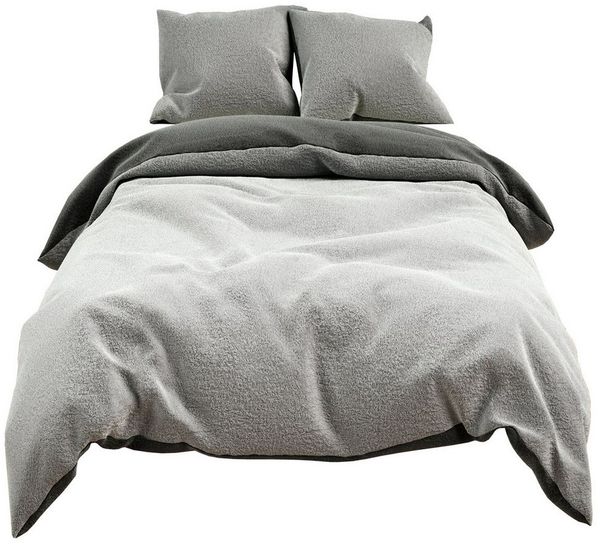 Visaggio Bettwäsche Winter Teddy Plüsch, Fleece, 3 teilig, Flauschig warmes Cashmere Touch, Einfarbig Wende