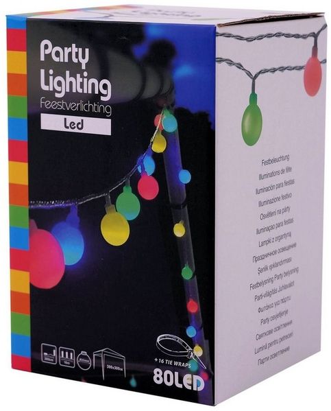 Spetebo LED-Girlande LED Party Lichterkette mit 80 Kugeln - 16 m / bunt, 80-flammig, Festbeleuchtung mit Netzteil