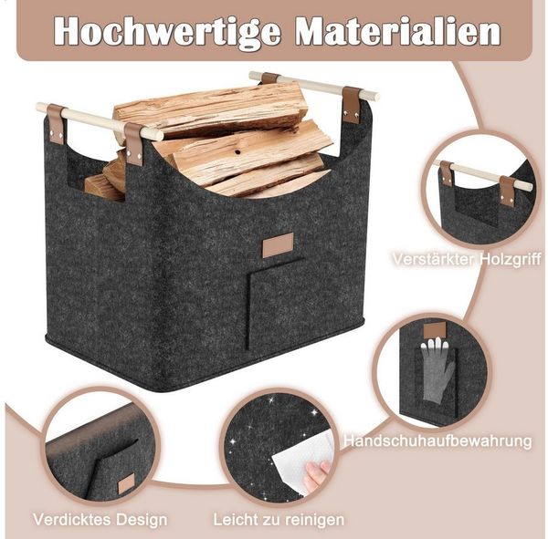 FIVMEN Kaminholzkorb Brennholzkorb Filzkorb 2 Stück Holzkorb Kaminholz (mit Griff Feuerholzkorb für Feuer Brennholz)