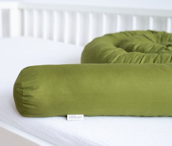 Loolay Nestchenschlange Olive GRÜN Baumwolle Multifunktion PREMIUM Bettschlange Stoffschlange, (Bettumrandung Krabbeldecke Babybett Umrandung Schlange Bett Kopfschutz, Zierkissen Bettrolle Dekokissen Zugluftstopper - Super GESCHENK), LOOLAY® - 100% Eur...