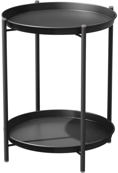 Runder Beistelltisch 2 Ebenen Metall 45x45x53cm Schwarz