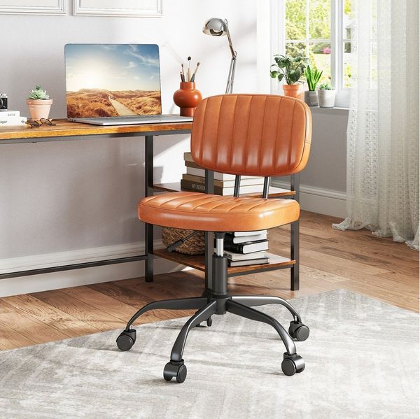 COSTWAY Bürostuhl, Ohne Armlehnen, ergonomischer Drehstuhl mit Rollen, braun
