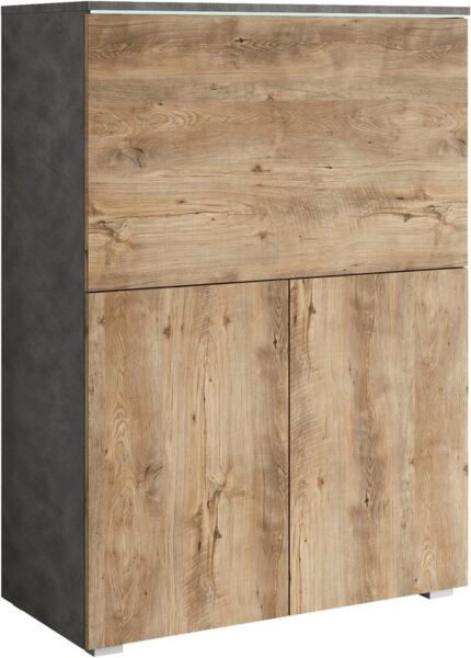 Home affaire PC-Schrank Vera, Sekretär, Home-Office-Schreibtisch mit LED-Beleuchtung (1 St), Multifunktional mit Stauraum, klappbare Tischfläche, LED, B 90 cm