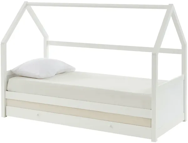 Vente-unique - HURRA Bett Holz, Platte Weiß - B 97 cm x H 143 cm x L 202 cm
