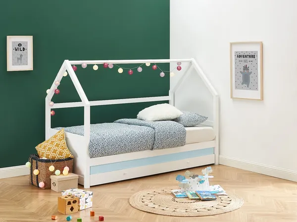 Vente-unique - HURRA Bett Holz, Platte Weiß - B 97 cm x H 143 cm x L 202 cm
