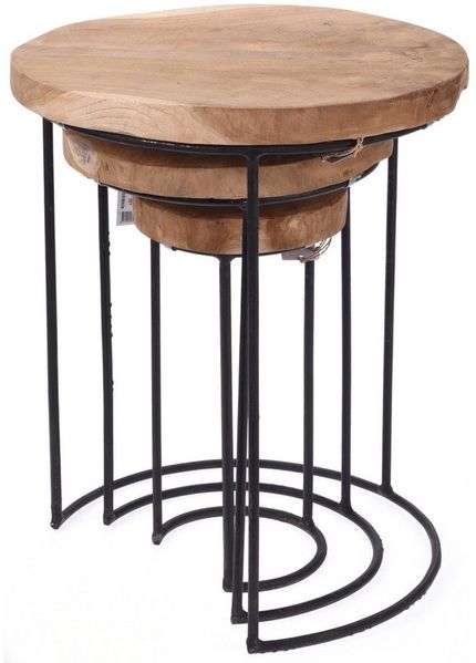 Home Styling Collection, 3x Tisch aus natürlichem Teakholz - rund, Kaffee, Design
